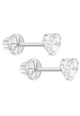 superb tiny heart cz white gold baby earrings